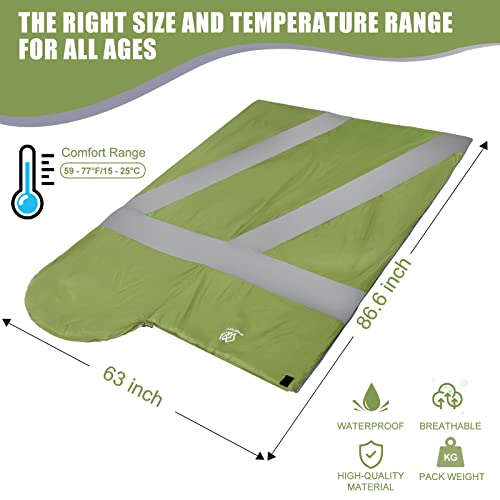 WERTYCITY Warm Weather Camping Sleeping Bag - 3 Season, Summer, Spring, Fall, Lightweight, Waterproof for Adults & Kids - Camping Gear Equipment, Traveling, and Outdoors(Army Green)