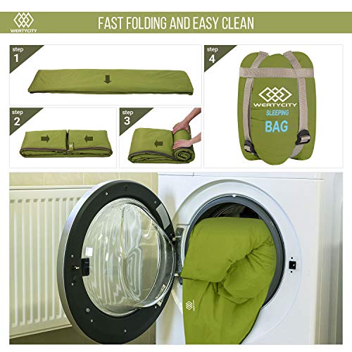 WERTYCITY Warm Weather Camping Sleeping Bag - 3 Season, Summer, Spring, Fall, Lightweight, Waterproof for Adults & Kids - Camping Gear Equipment, Traveling, and Outdoors(Army Green)