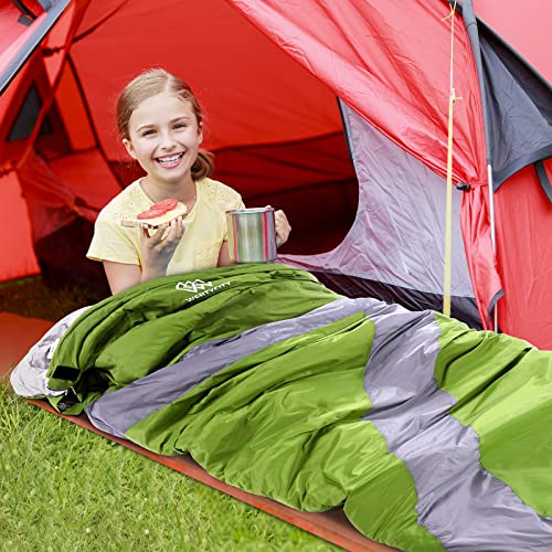 WERTYCITY Warm Weather Camping Sleeping Bag - 3 Season, Summer, Spring, Fall, Lightweight, Waterproof for Adults & Kids - Camping Gear Equipment, Traveling, and Outdoors(Army Green)