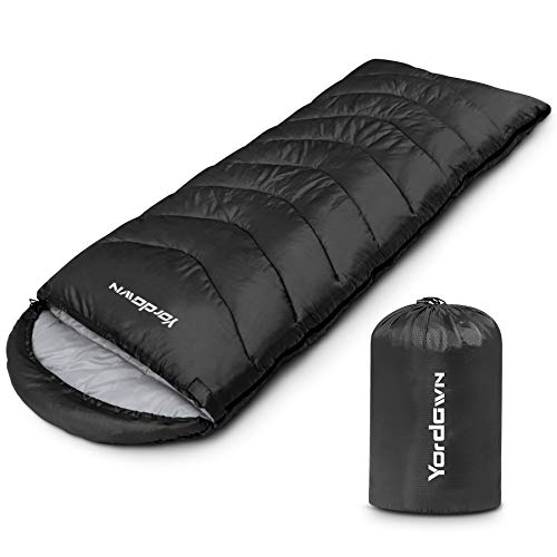 Yordawn Sleeping Bags for Adults Kids, Warm Cold Weather Camping Sleeping Bag Backpacking Hiking Lightweight Waterproof Portable with Compact Bag, 3 Season Sleep Bag for Girls Boys, Black
