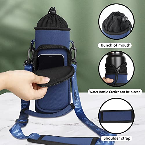 Affute Water Bottle Carrier Bag for 12-40 oz Bottles, with Adjustable Shoulder Strap,2 Pockets, Walking Camping Hiking Daypacks (RoyalBlue)