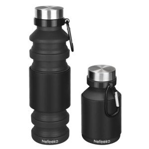 Nefeeko Collapsible Water Bottle, Reuseable BPA Free Silicone Foldable Water Bottles for Travel Gym Camping Hiking, Portable Leak Proof Sports Water Bottle with Carabiner