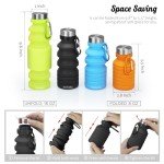Nefeeko Collapsible Water Bottle, Reuseable BPA Free Silicone Foldable Water Bottles for Travel Gym Camping Hiking, Portable Leak Proof Sports Water Bottle with Carabiner