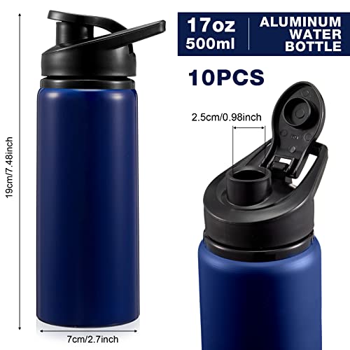 Gandeer 10 Pcs Aluminum Water Bottle 17 Oz Reusable Bike Bottles Snap Lid Metal Lightweight Portable Sports Leak Proof Gym for Travel Camping Hiking (Blue)