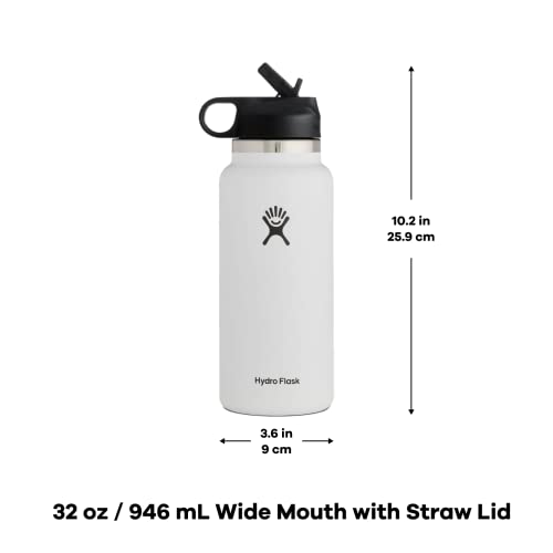 Hydro Flask Wide Mouth Straw Lid - Stainless Steel Reusable Water Bottle - Vacuum Insulated, Dishwasher Safe, BPA-Free, Non-Toxic