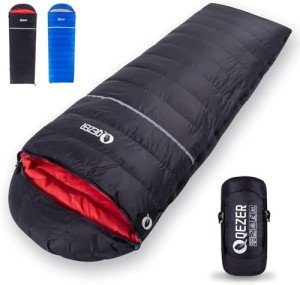 QEZER Down Sleeping Bag for Adults 0 Degree 600 Fill Power Cold Weather Sleeping Bag Ultralight Sleeping Bag with Compression Sack for Backpacking, Hiking, Camping