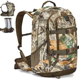 TR Hunting Backpack Internal Frame, Waterproof Hunting Pack with Rain Cover, 2200cu Realtree Edge Camo Hunting Daypack for Rifle Bow Gun