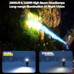 100000 LM Headlamp Induction Function, 7 Modes 50h Long Lasting Battery Life Head Lamp, IP67 Waterproof Zoom LED Headlamp, 90°Angle Adjustable for Outdoor Indoor Camping Running Hunting Car Repair