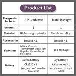 CSGTSWGS 7-in-1 Safety Whistle (2 PCS) Emergency Whistles Hiking Essentials, Outdoor Multifunctional Tools Survival Whistle and a Mini Flashlight for Camping Climbing Hiking Exploring Hunting Fishing