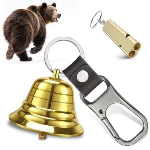 NedFoss 2" Loud Bear Bell with Whistle Set for Hikers, 3 in 1 Hiking Gear Solid Brass Bear Bells with Silencer, Emergency Whistle and Carabiner for Survival, Hiking, Biking, Fishing, Climbing