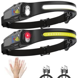 Headlamp Rechargeable, Super Bright LED Headlamp, 230° COB Wide Beam Headlight Flashlight with All Perspectives Induction, 5Mode Waterproof Headlamps Pro for Outdoor Hiking Running Camping Accessories