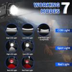 Headlamp Rechargeable, Super Bright LED Headlamp, 230° COB Wide Beam Headlight Flashlight with All Perspectives Induction, 5Mode Waterproof Headlamps Pro for Outdoor Hiking Running Camping Accessories