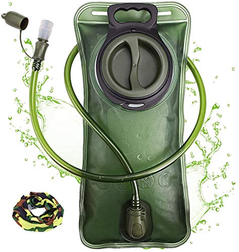 Hydration Bladder, 2 Liter Water Bladder for Hiking Backpack Leak Proof Water Storage Bag Reservoir, Water Pouch Hydration Pack Replacement for Biking Climbing Cycling Running, Military Green
