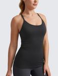 CRZ YOGA Seamless Workout Tank Tops for Women Racerback Athletic Camisole Sports Shirts with Built in Bra Black Small