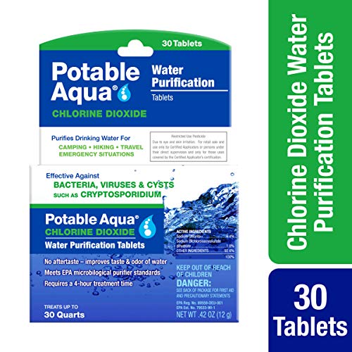 Potable Aqua Chlorine Dioxide Water Purification Tablets - 30 Count