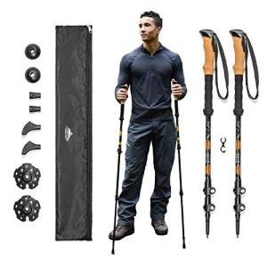 Adjustable Trekking Poles with Cork Grip - Orange