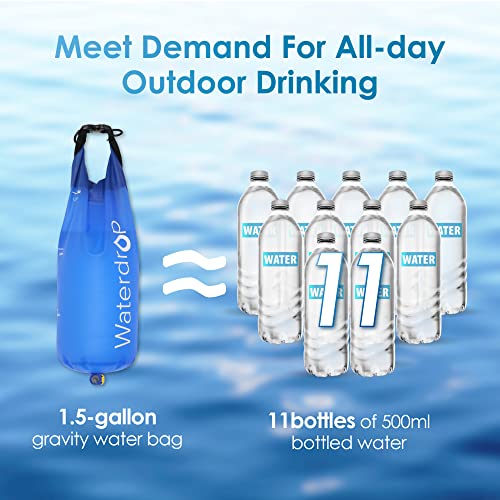 Waterdrop Gravity Water Filter Straw, Camping Water Filtration System, Water Purifier Survival for Travel, Backpacking and Emergency Preparedness, 1.5 gal Bag, 5 Stage Filtration, Pack of 2