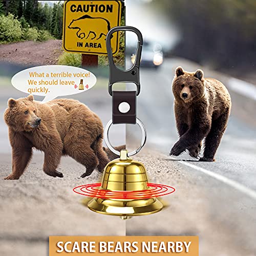 NedFoss 2" Loud Bear Bell with Whistle Set for Hikers, 3 in 1 Hiking Gear Solid Brass Bear Bells with Silencer, Emergency Whistle and Carabiner for Survival, Hiking, Biking, Fishing, Climbing