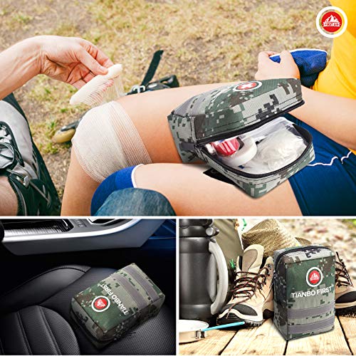 TIANBO FIRST Small First Aid Kit, 120 Pieces Personal First Aid Kit, Outdoor Emergency Survival Bag, Compact Medical Safety Case for Camping Hiking Travel Hunting Family School Car, Light Green Camo