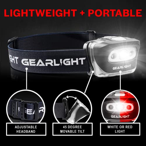 GearLight Gifts for Men, Stocking Stuffer Headlamp Flashlight from LED 2pack Outdoor Flashlight Headlamps w/ Adjustable Headband for Adults and Kids - Hiking & Camping Gear Essentials