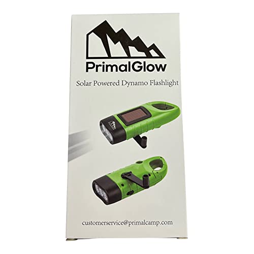 PrimalGlow Glow in The Dark Hand Crank Solar Powered Rechargeable LED Flashlight: Survival Gear Self Charging Torch & Dynamo - Fishing Boating Hiking Backpack Camping Safety Weather Emergency Pack