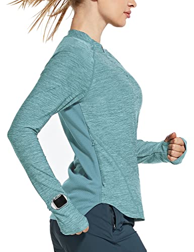 BALEAF Women's Running Shirts Quick Dry Lightweight Long Sleeve Pullover UPF50+ Moisture Wicking Hiking Light Blue Size S