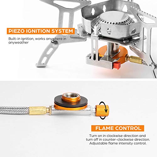 Odoland 3500W Windproof Camp Stove Camping Gas Stove with Fuel Canister Adapter, Piezo Ignition, Carry Case, Portable Collapsible Stove Burner for Outdoor Backpacking Hiking and Picnic