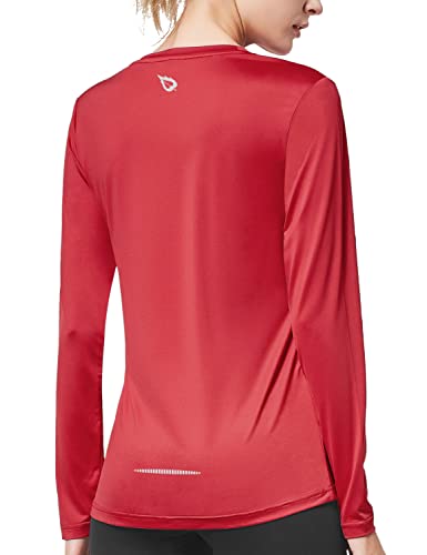 BALEAF Women's Long Sleeve T-Shirt Quick Dry Running Hiking Shirts Workout Tops Red Size L