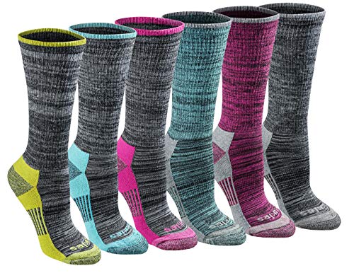 Dickies Women's Dri-Tech Moisture Control Crew Socks Multipack, Black Heathered (6 Pairs), Shoe Size: 6-9