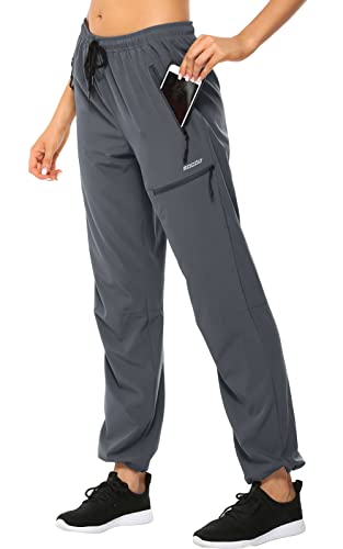 MOCOLY Women's Cargo Hiking Pants Elastic Waist Quick Dry Lightweight Water Resistant Active Long Pants UPF 50+ Grey M