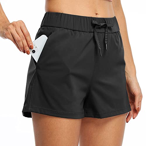 Willit Women's Yoga Lounge Shorts Hiking Active Running Workout Shorts Comfy Travel Casual Shorts with Pockets 2.5" Black M