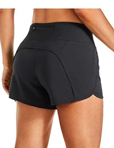 CRZ YOGA Womens Lightweight Gym Athletic Workout Shorts Liner 4" - Quick Dry Running Sport Spandex Shorts Mesh Zipper Pockets Black Medium