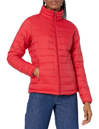 Amazon Essentials Women's Lightweight Long-Sleeve Water-Resistant Puffer Jacket (Available in Plus Size), Red, Small
