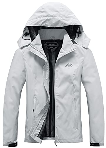 OTU Women's Waterproof Rain Jacket Lightweight Hooded Raincoat for Hiking Travel Outdoor Light Gray L