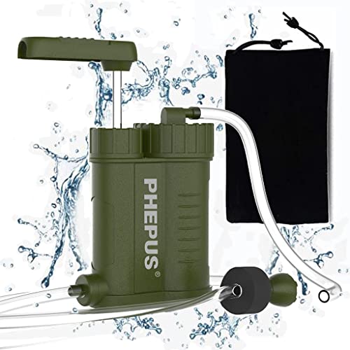 PHEPUS Hand Pump Water Filter Survival Filtration Portable Gear Emergency Preparedness Supply for Trekking Travel Hiking Camping