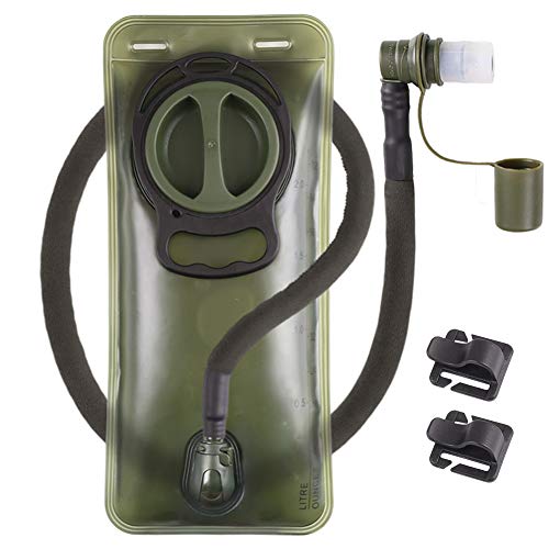 Hydration Bladder 2L Leakproof 2 Liter Water Bladder, BPA Free Military Green Water Reservoir Storage Bag with Insulated Tube, Hydration Backpack Replacement for Outdoor Hiking Camping Running Cycling