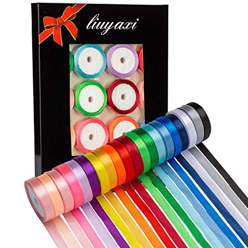 20-Color Satin Ribbon Rolls, Craft & Party Decor