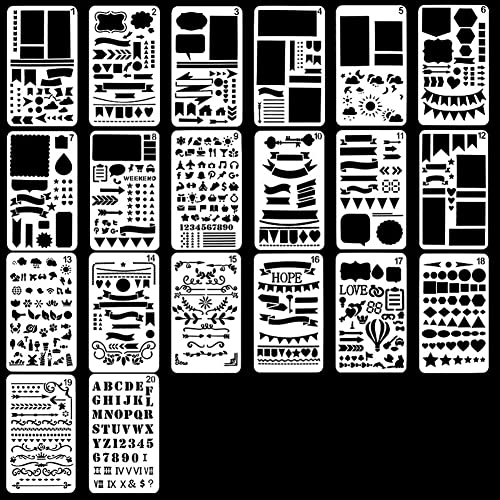 20 PCS Plastic Journal Stencil Set - DIY Scrapbooking