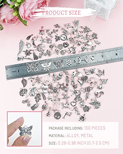 100 PCS Mixed Tibetan Silver Metal Charms for DIY Scrapbooking