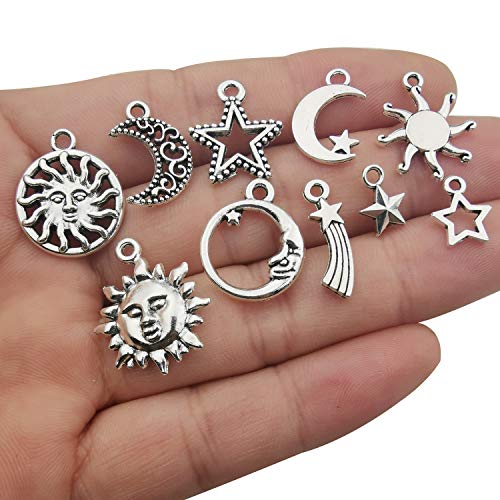 100g Antique Silver Sun Moon Stars Charms - DIY Crafts
