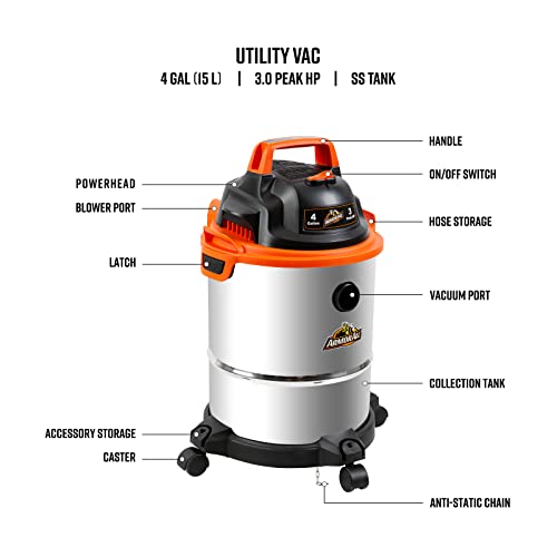 Armor All Wet/Dry Shop Vacuum, 4 Gallon, 3 HP