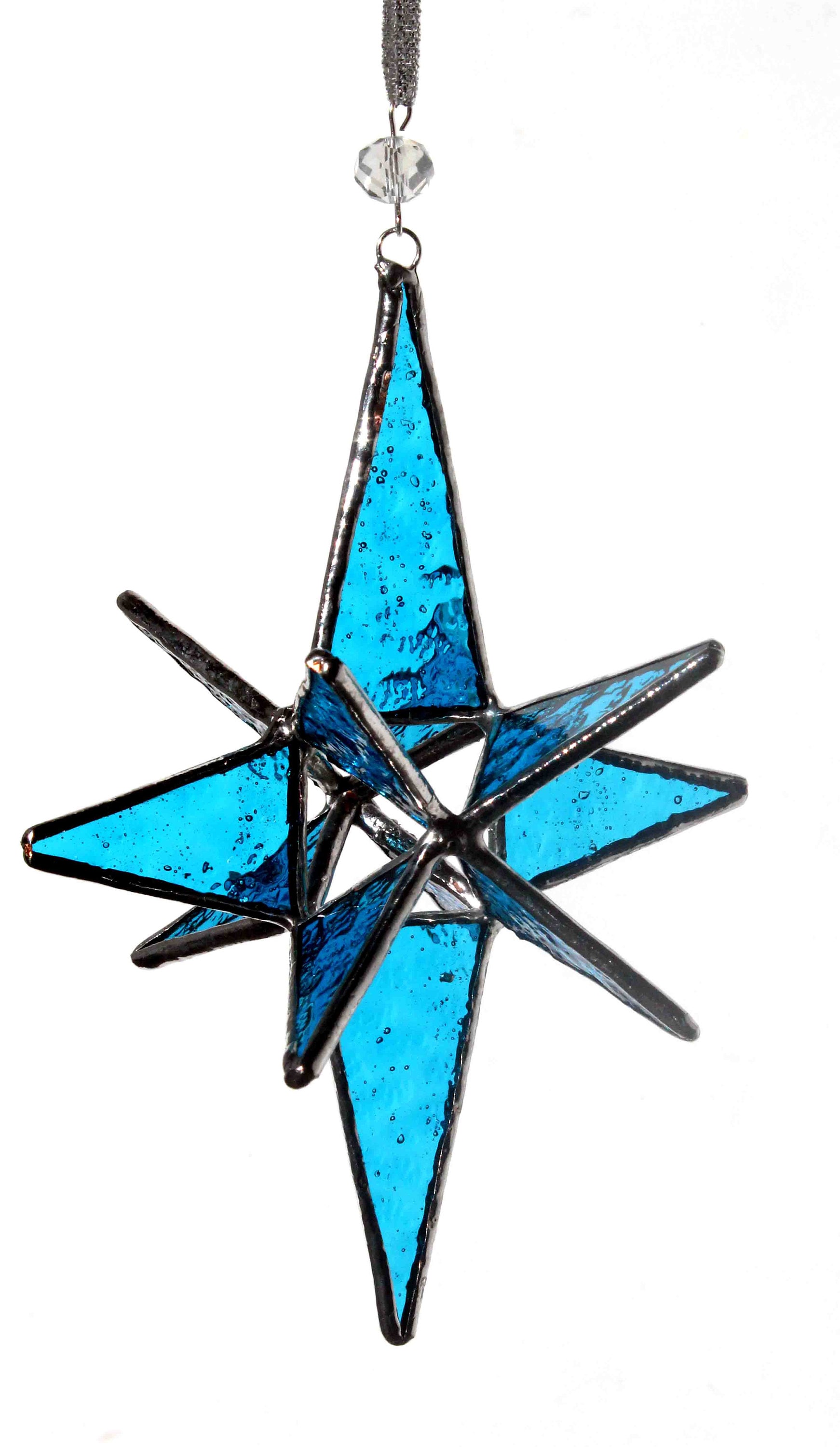 Aqua Stained Glass Moravian Star Ornament
