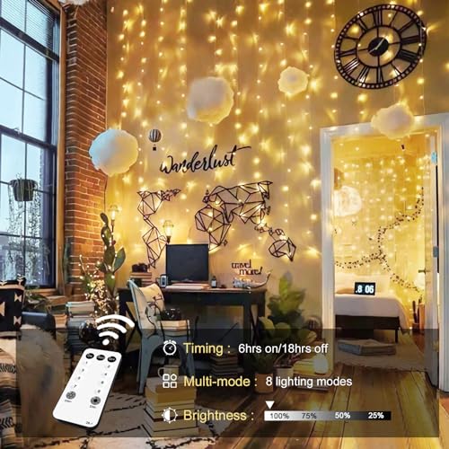300 LED Remote Control Curtain Lights for Christmas