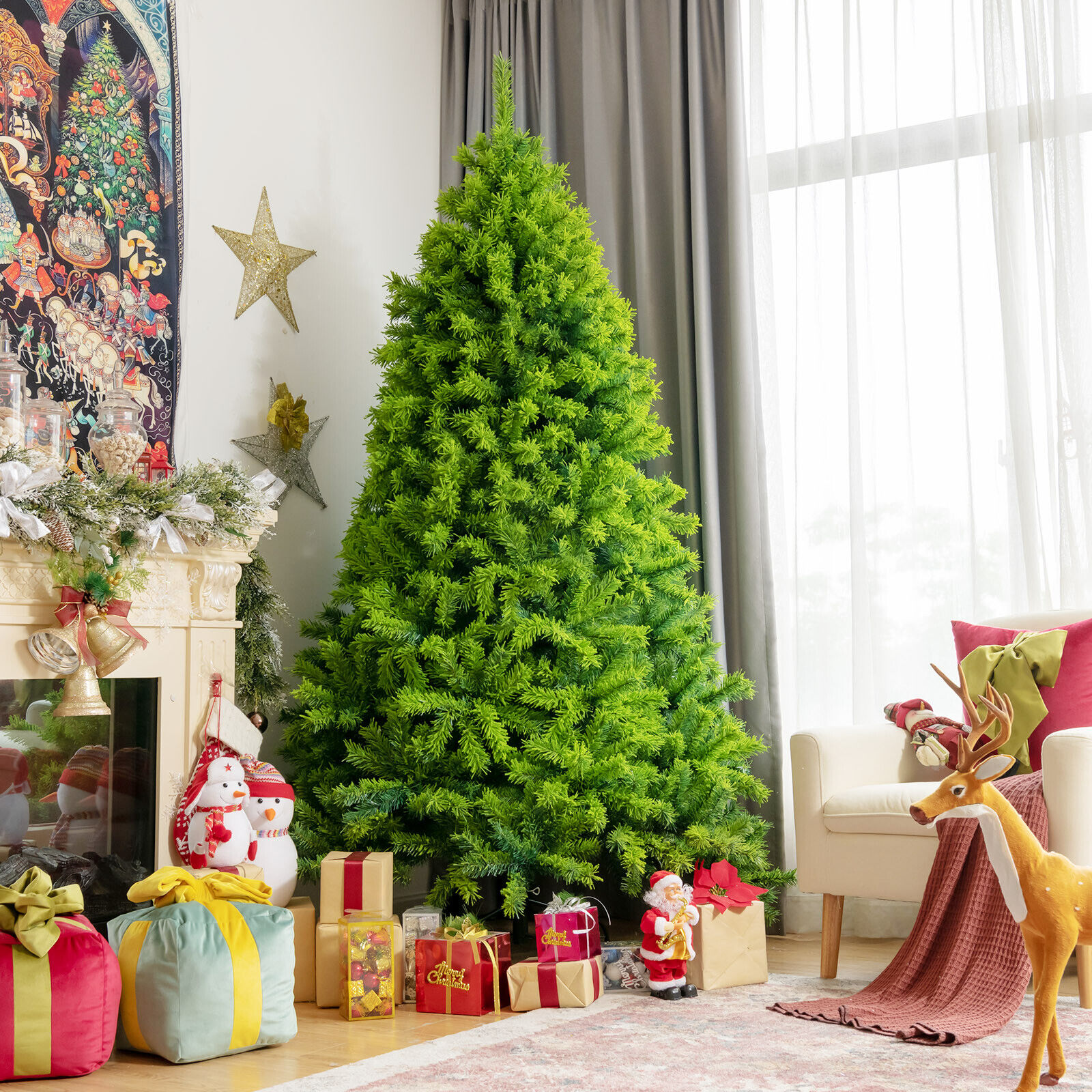 Green Flocked Pre-Lit 7.5FT Christmas Tree