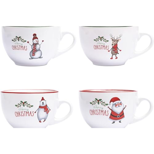 4 Santa Ceramic Christmas Coffee Mugs