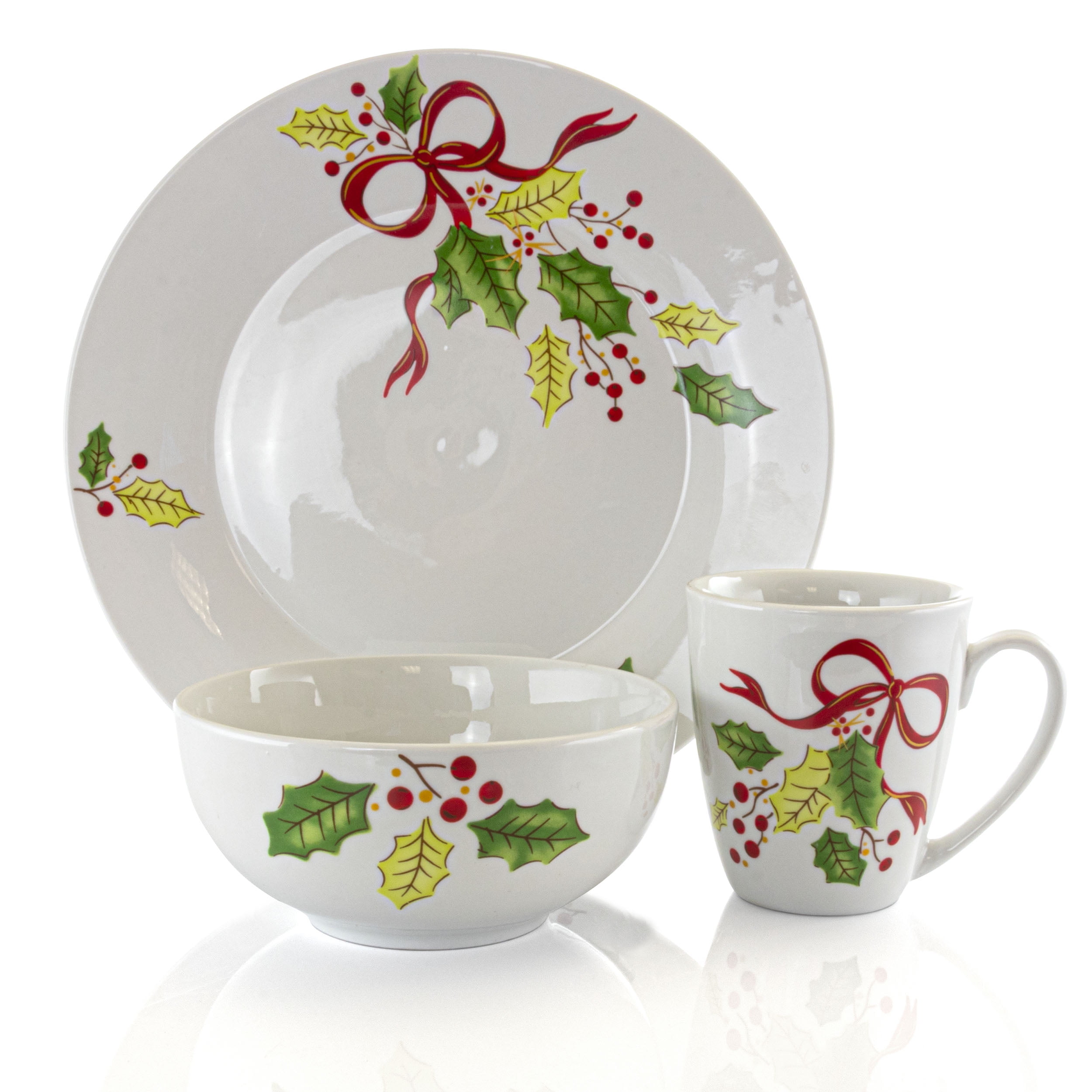 Gibson Holiday Ribbon 12 Piece Fine Ceramic Dinnerware Set