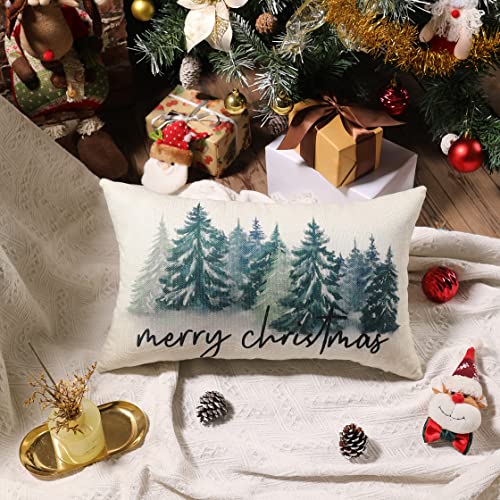 Watercolor Christmas Tree Pillow Cover - Rustic Style