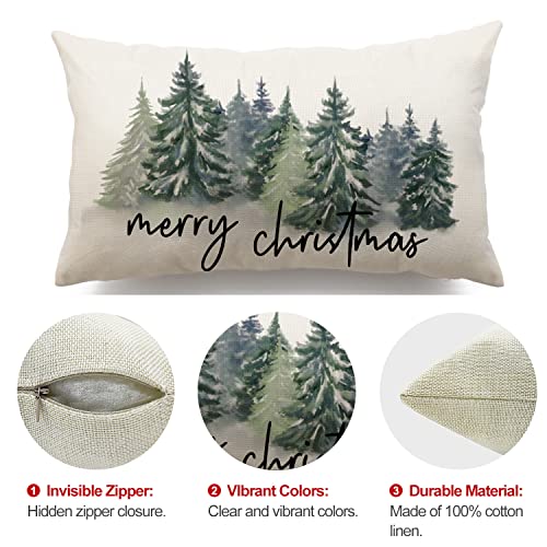 Watercolor Christmas Tree Pillow Cover - Rustic Style