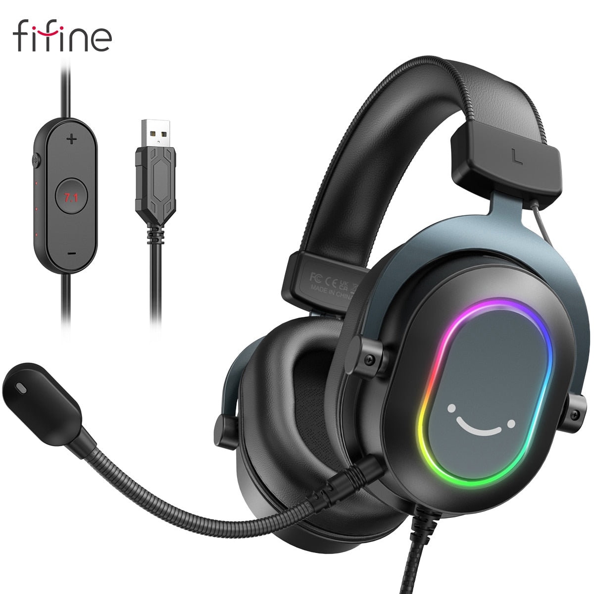 Fifine RGB Gaming Headset with 7.1 Surround Sound