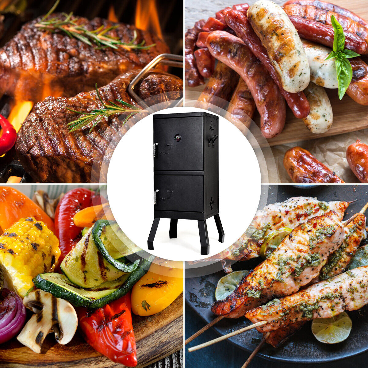 Vertical Charcoal Smoker Grill with Temperature Gauge